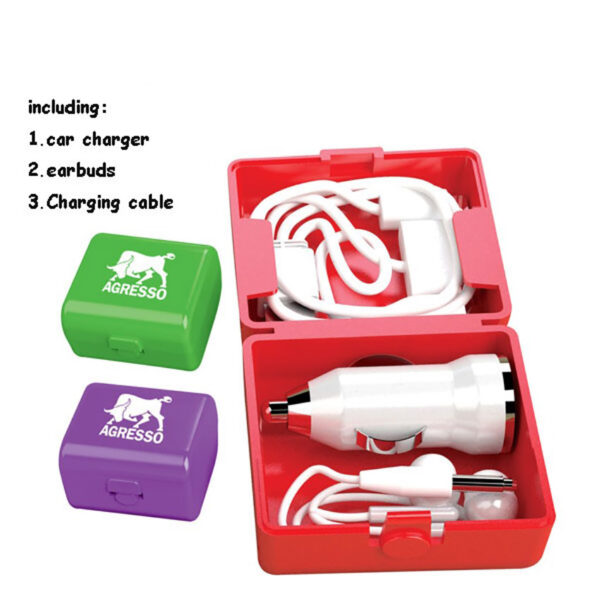 Car Charger Earbuds Charging Cable in One Case